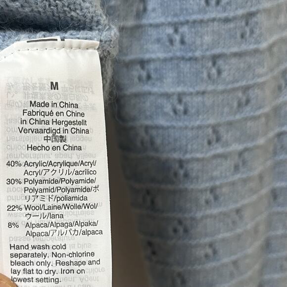 J Crew Womens Pointelle Wool Alpaca Blend Sweater Size M Blue Coquette Feminine - Picture 6 of 7